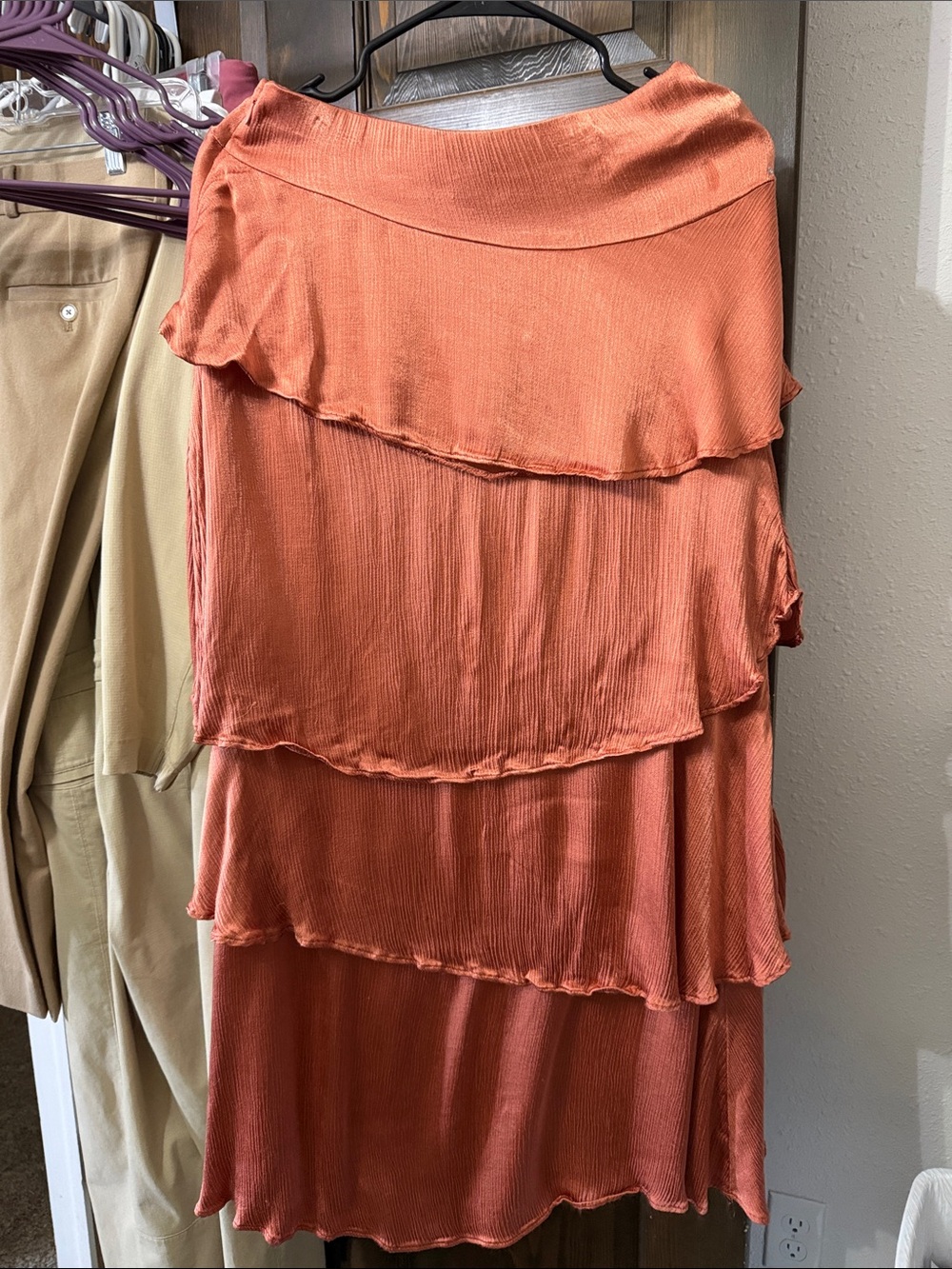 Maeve Tiered A-Line Skirt in Rust